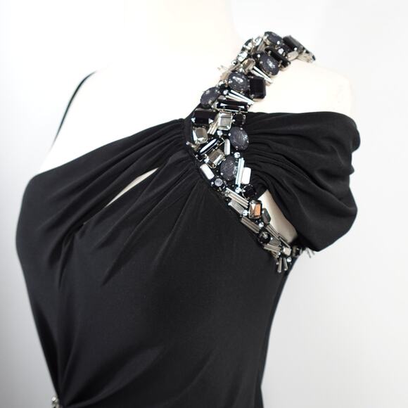 Vintage Cache One Shoulder Black Jersey Grecian Crystal Formal Dress Gown New 6 - Picture 6 of 16